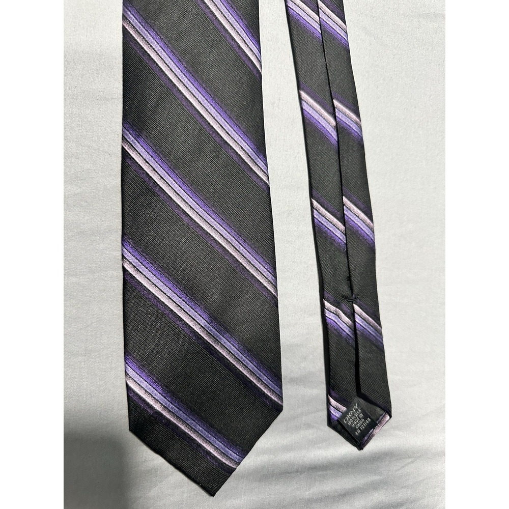 DKNY Black Purple Striped Silk Neck Tie‎